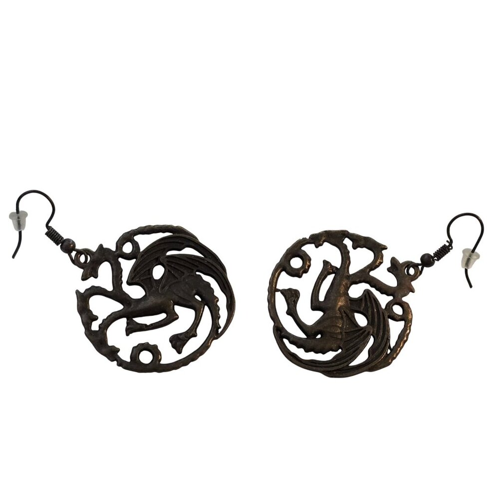 Dragon-Themed Antiqued Bronze Dangle‎ Earrings New